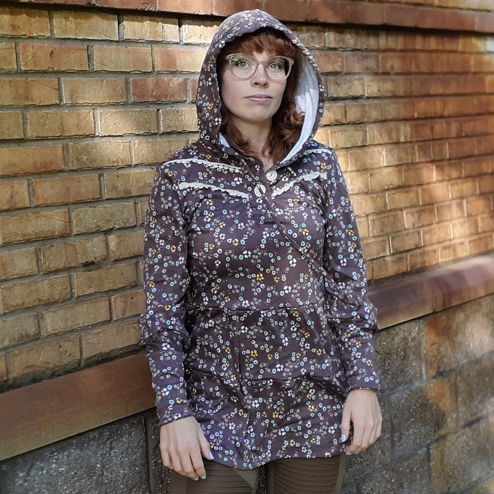 Brown Floral Hoodie Tunic